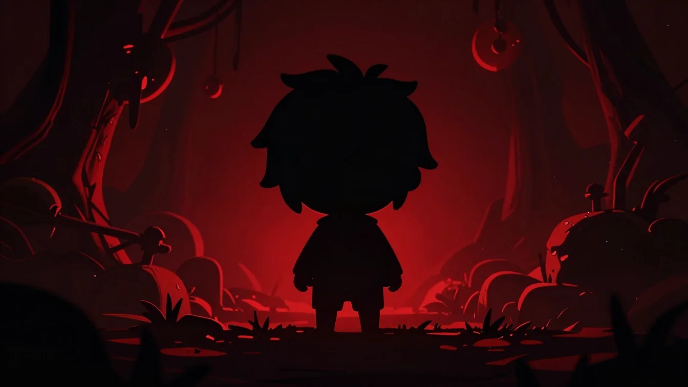 Mysterious silhouette of a chibi character in a whimsical, slight