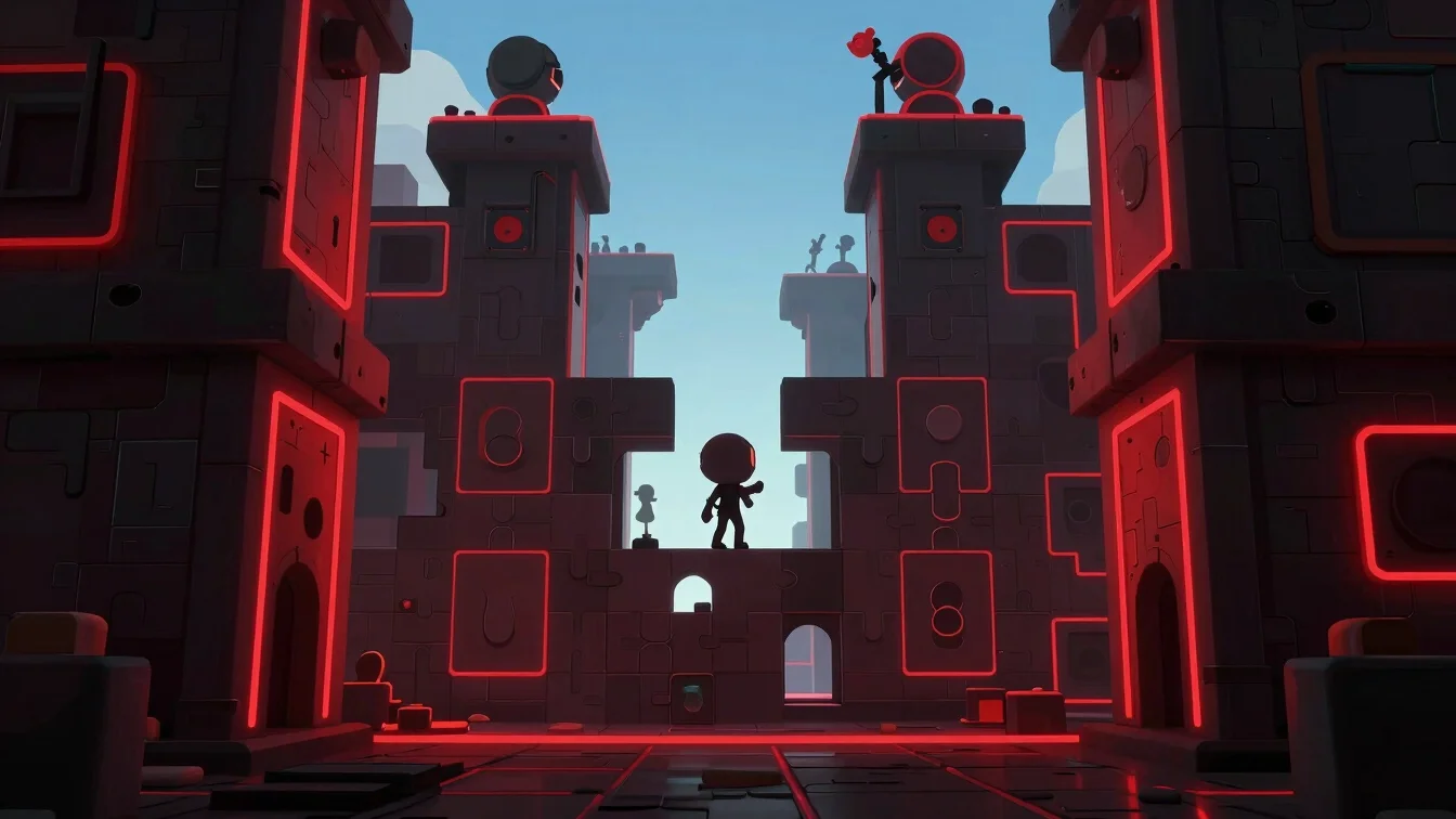 Stylized game UI showing rescue mechanics, a chibi character being guided through a puzzle, bright and clear, high contr