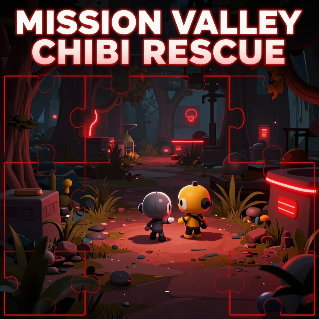 Mission Valley Chibi Rescue in-game screenshot, puzzle element, chibi character interacting with environment, clear UI,