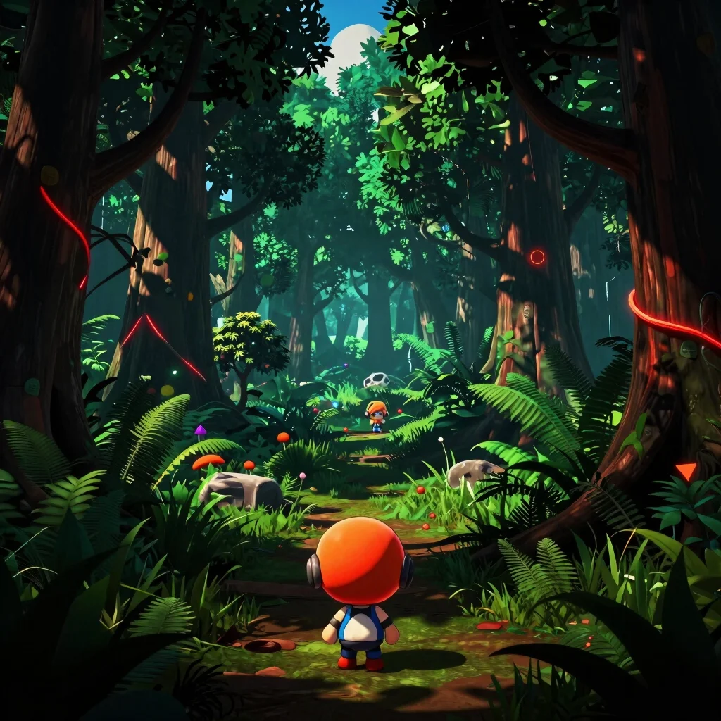 Mission Valley Chibi Rescue in-game screenshot, lush green forest, bright lighting, chibi character in foreground, vibra